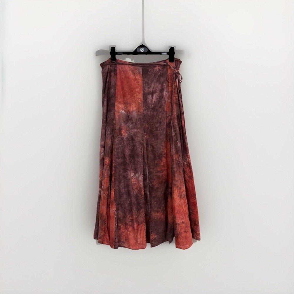 Y2K Tie Dye Flowy Maxi Skirt L Cotton Belted Sequin Boho Grunge Fairy Festival